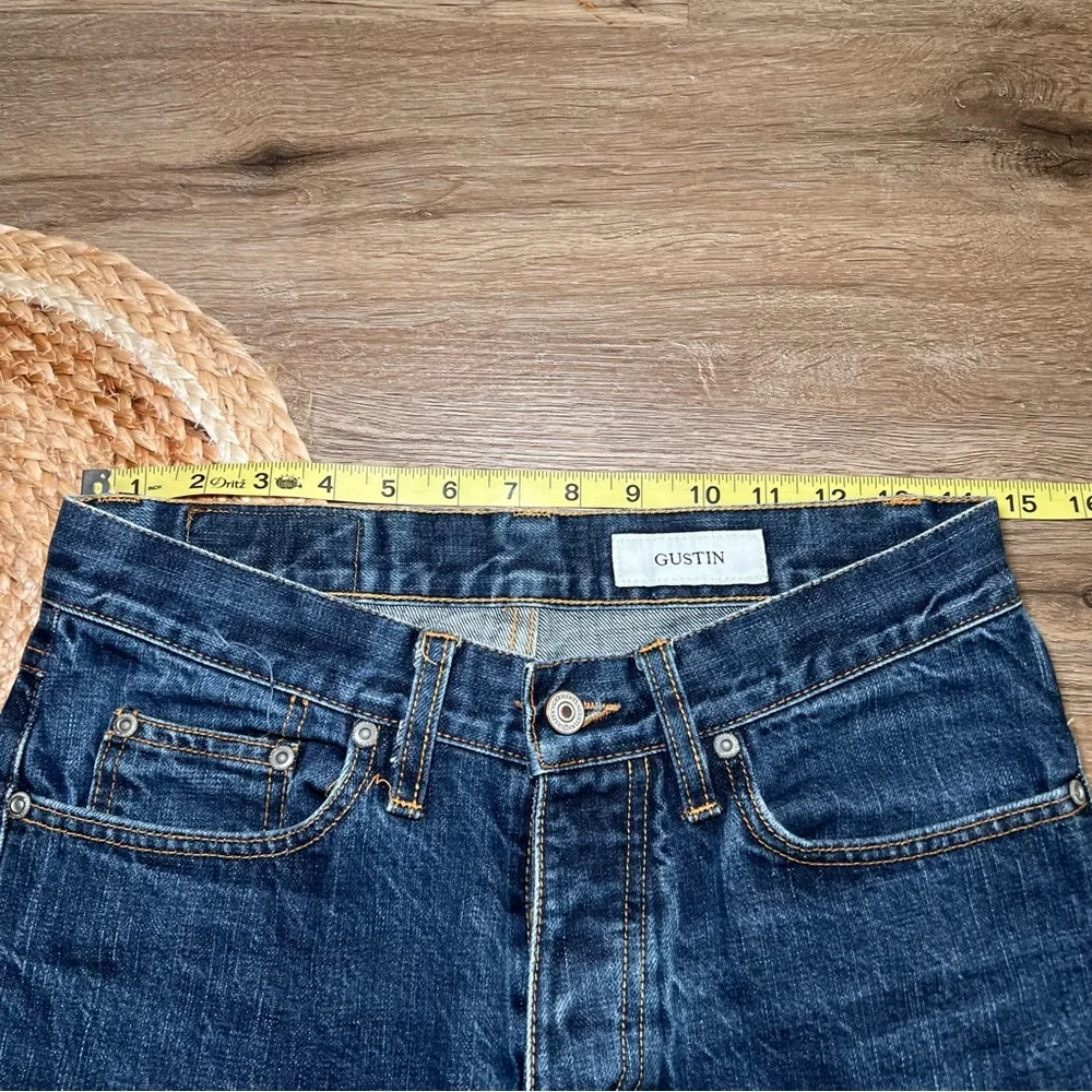GUSTIN Mens Straight Fit Dark Wash Blue Denim Jeans